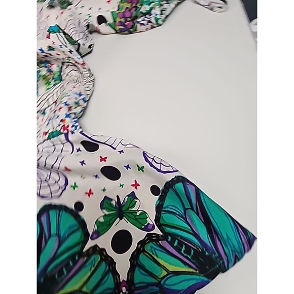 Trinity Anthropologie 100% Silk Blue & Green Butterflys Short Sleeve Top Fairy - Picture 10 of 10